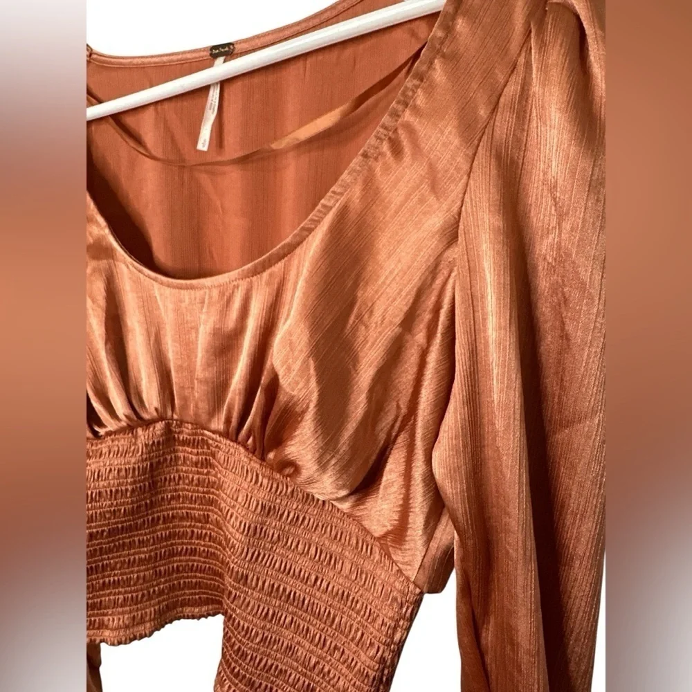 Free people santigo smocked long sleeve blouse pink cinnamon rosegold boho fairy